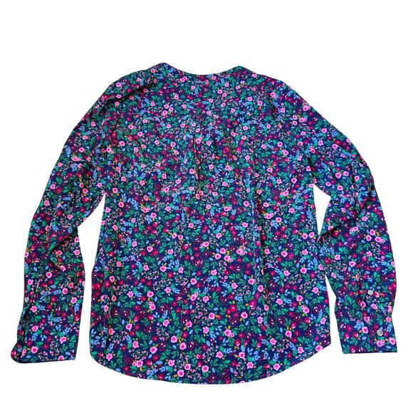 J Crew Popover Placket Blouse XS Ditsy Floral Navy Pink Cottagecore Tradwife - Picture 3 of 6